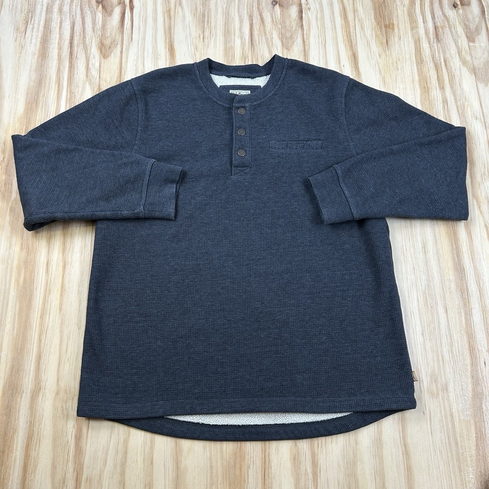 L.L.Bean Men's Fleece Lined Henley Shirt Gray Large 298100 Sherpa Long Sleeve
